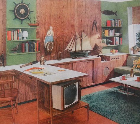 1950s Den Office Nautical Vintage Interior Design Photo by Christian Montone, via Flickr 1950s Office, 70s Interior Design, Retro Rooms, 1950s Decor, Casa Retro, Nautical Vintage, Den Office, Vintage Interior Design, Interior Vintage