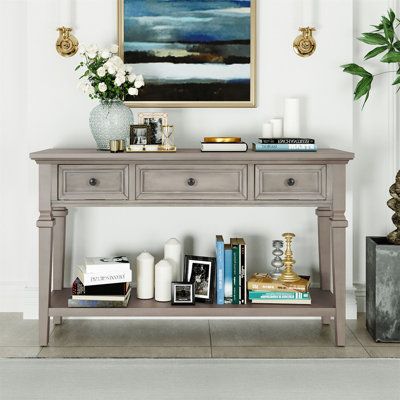 It can be used as a console table at your entrance or used as a sofa table or side table in the living room. Color: Gray Wash | Canora Grey Brookhill 50" Solid Wood Console Table Wood in Gray, Size 30.0 H x 50.0 W x 15.0 D in | Wayfair Classic Console Table, Style Console Table, Console Table With Drawers, Wooden Console Table, Wooden Console, Sofa End Tables, Wood Console Table, Wood Console, Sofa Tables