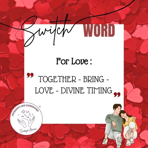 Looking for the perfect love? 🌟💖 Start manifesting today with this powerful Switchword! Chant it for 5️⃣, 7️⃣, 1️⃣1️⃣, or 2️⃣1️⃣ days and watch love flow into your life 💕✨. Stay committed, trust the process, and attract the relationship that aligns with your true soul connection 🙏💖💫. Your dream love is just a chant away! 💘🌹 . . . . . #LoveManifestation #SwitchwordMagic #AttractTrueLove #manifestrelationship #Switchwords #love #SwitchWord #switchwordsremedy #relationships #relationshipgoa... Manifest Romantic Love, Heart Sutra Mantra, Affirmations To Attract Soulmate, Soulmate Manifestation Affirmations, Love Manifestation Affirmations Soulmate, Switch Words, Divine Timing, Soul Connection, Trust The Process