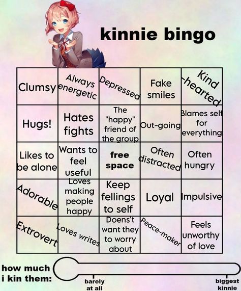 Saki Kinnie Bingo, Ddlc Kinnie Bingo, Sayori Kinnie Bingo, Random Bingo, Sayori Kinnie, Kinnie Bingo, Bingo Template, Doki Doki, Literature Club