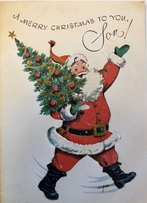 Santa Claus Tree, Santa Claus Images, Santa Christmas Cards, Santa Art, Christmas Ephemera, Vintage Holiday Decor, Christmas Artwork, Cute Reindeer, Vintage Christmas Images