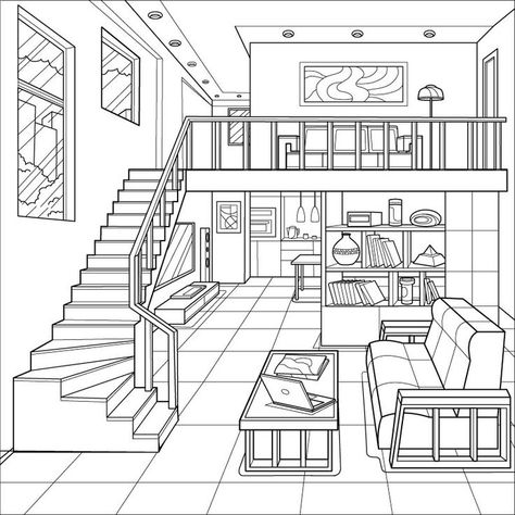 Interior Design Sketchbook, Background Reference, Home Gym Design Garage, Perspective Drawing Architecture, Architecture Drawing Plan, Drawing Interior, Interior Architecture Drawing, House Colouring Pages, Plans Architecture