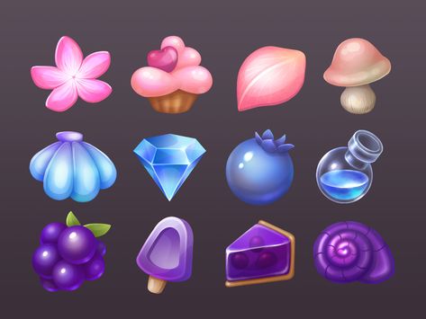 ArtStation - Set of Icons, Alice Shawty Shell Icon, Flowers Art Painting, Flower Cupcake, Flower Games, Game 2d, Shell Game, Game Icons, Game Gui, 2d Game Art