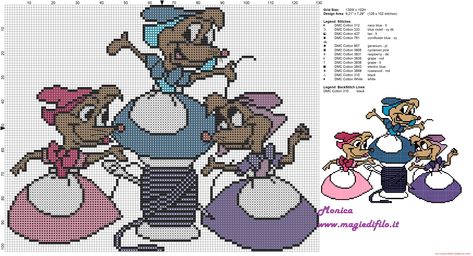 Cinderella's mice cross stitch pattern Cinderella Cross Stitch, Cinderella Mice, Disney Quilt, Free Cross Stitch Patterns, Disney Free, Patterns Simple, Disney Cross Stitch Patterns, Cross Stitch Boards, Disney Mouse