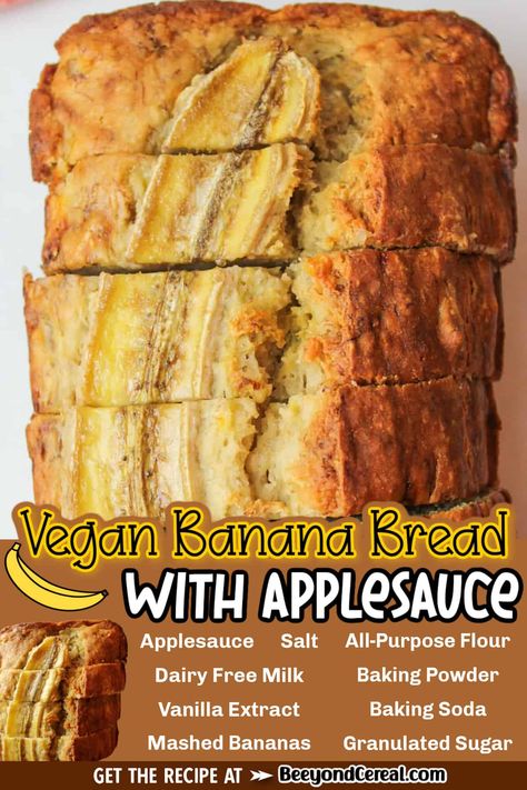 Vegan Apple Banana Bread, Vegan Banana Bread With Applesauce, Fat Free Banana Bread, Banana Bread Apple Sauce Recipe, Apple Sauce Banana Bread, Banana Recipes Eggless, Banana Bread With Apple Sauce, Banana Bread Made With Applesauce, Banana Bread Recipe Dairy Free