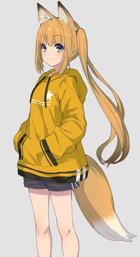 Cute Fox Drawing, Fox Hoodie, Blue Haired Girl, Fox Boy, Fox Drawing, Fox Girl, Drawing Wallpaper, Best Anime, Anime Hoodie