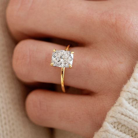 Gold Sqaure Engagement Ring, Engagement Rings Hold, Gold Banded Wedding Rings, Classic Gold Band Engagement Ring, Simple Wedding Ring Gold Band, Square Shaped Ring, Simple Gold Rings Engagement, Oval Engagement Ring With Gold Wedding Band, Gold Band Diamond Engagement Ring