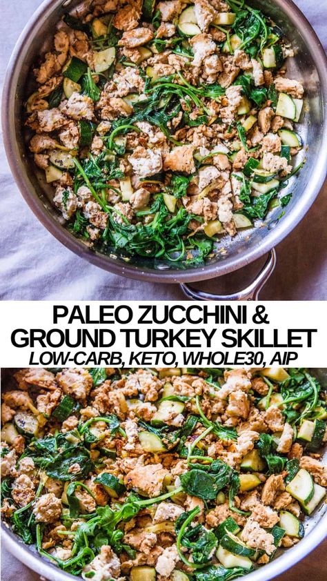 Zucchini and Ground Turkey Skillet - The Roasted Root Ground Turkey Zucchini Recipes, Ground Turkey And Zucchini Recipes, Zucchini And Ground Turkey, Ground Turkey Zucchini, Turkey And Zucchini, Ground Turkey Skillet, Zucchini Skillet, Turkey Skillet, Aip Keto