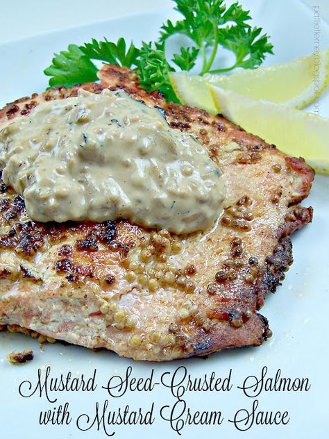 Mustard Seed Recipes Dishes, Mustard Seed Recipes, Salmon With Mustard, Cookbook Club, Mustard Cream Sauce, Seafood Dinners, Asparagus Bacon, Asparagus Pasta, Crusted Salmon