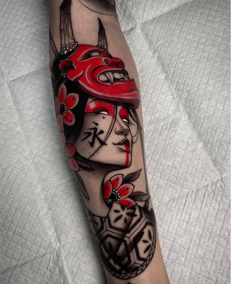 Japanese Tattoo: The complete guide! 45 Neo Japanese Tattoo, Tatuajes Irezumi, Tato Geisha, Neo Japanese, Japanese Tattoo Meanings, Geisha Tattoo Design, Oni Tattoo, Tato Dada, Hannya Mask Tattoo