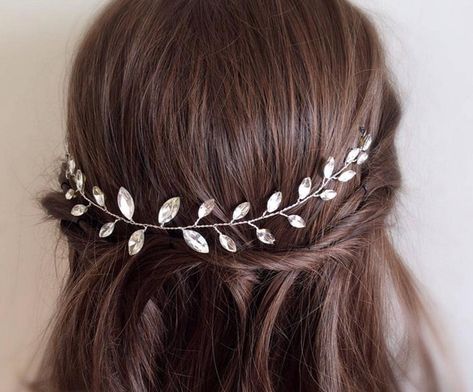 Silver Wedding Hair, Hair Tiara, Tiara Accessories, Crystal Bridal Headpiece, Silver Hair Accessories, Wedding Hair Vine, Wedding Hair Jewelry, Silver Head Piece, Wedding Hair Piece