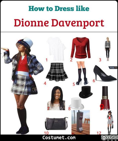 Dionne Davenport (Clueless) Costume for Cosplay & Halloween 2021 90s Costume Ideas Woman Black, Dionne Davenport Outfits, Dionne Clueless Costume, Clueless Costume Ideas, Dionne Clueless Outfits, Plaid Skirt Long, Dionne Davenport, Long Black Socks, Recreate Outfits