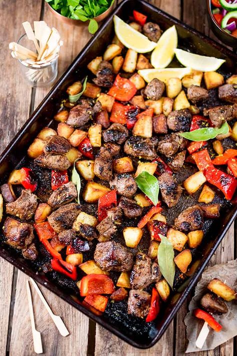 Marinated Greek Lamb with Lemon Roast Potatoes Lamb Ragu Recipe, Easy Lamb Recipes, Cooking Lamb, Irish Lamb Stew, Lemon Roasted Potatoes, Kitchen Sanctuary, Greek Lamb, Goat Recipes, Lamb Kebabs