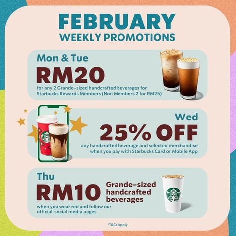 Starbucks Malaysia on Instagram: "Checkout the cozy vibes all week long with our February weekly promotions on your favorite beverages and merchandise ✨🏆 Share the joy with your loved ones! Check link in bio for the full Terms and Conditions #StarbucksMalaysia" Starbucks Promotion, Peppermint Mocha Frappuccino, Starbucks Malaysia, Green Tea Cream, Mocha Frappuccino, Mailer Design, Starbucks Store, Starbucks Rewards, Toffee Nut