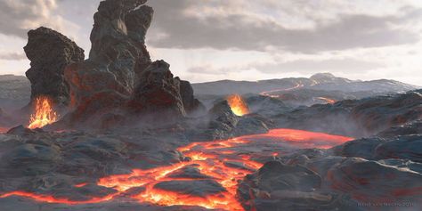 ArtStation - Volcanic terrain , René van Megen Board Games Diy, Artist Gallery, Fantasy Rpg, Volcano, Game Art, Fantasy Art, Concept Art, Art Design, Forest