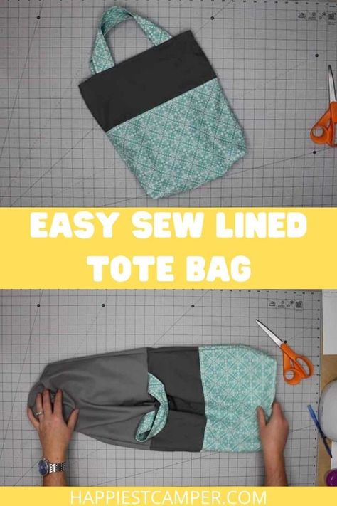 Bag With Lining Tutorial, Lined Bag Tutorial, Easy Sew Tote Bag, Lined Tote Bag Pattern Free, Making Bags Tutorial, How To Make A Tote Bag Sewing Patterns, Sewing A Tote Bag, Flat Bottom Tote Bag Pattern, Upcycled Tote Bags