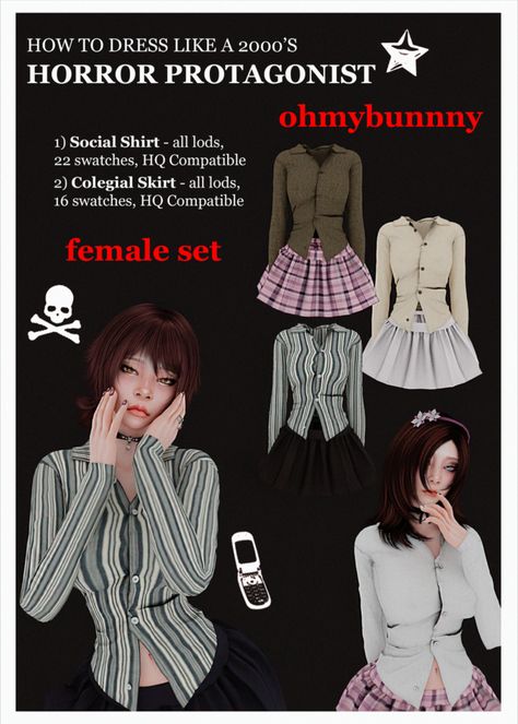 Sims 4 Horror, Horror Game Protagonist, Sims Finds, Horror Clothes, Game Protagonist, Sims 4 Anime, Sims 4 Gameplay, Sims 4 Dresses, Female Clothes