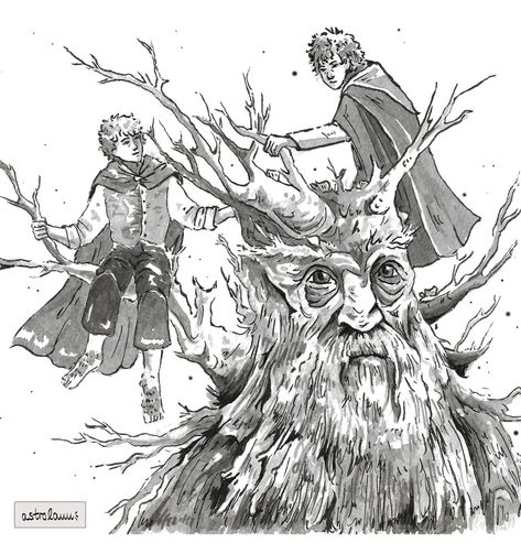 Merry, Pippin and Treebeard, Lord of the Rings Lotr Drawings, Lotr Sleeve, Merry Pippin, Ring Wraiths, Lotr Tattoo, Merry And Pippin, Two Towers, Lotr Art, The Two Towers