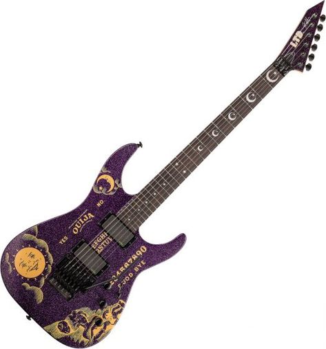 ESP LTD KH-OUIJA Kirk Hammett Limited Edition Guitar in Purple Sparkle Kirk Hammett Guitar, Kirk Hammett Guitars, Kirk Hammett Ouija Guitar, Esp Guitars, Black Neck, Studio Gear, Professional Audio, Purple Sparkle, Red Sparkle