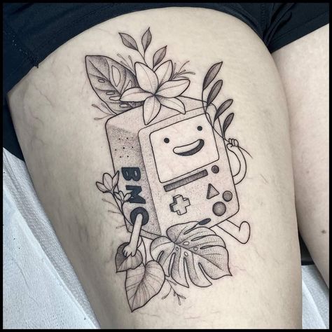 Bmo Tattoo, Adventure Time Tattoo, Earthy Tattoos, Around Arm Tattoo, Nerd Tattoo, Health Tattoo, Patchwork Tattoo, Cute Tats, Tattoo Design Book