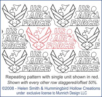 Quilting Design - Air Force  My niece made a quilt from her husband's old Air Force uniforms - couldn't resist doing an extra special design for it! Air Force Crochet Blanket Pattern, Air Force Svg, Air Force Quilt, Patriotic Free Motion Quilting Designs, Air Force Veteran Svg, Free Machine Embroidery Designs Patterns, Military Crafts, Quilting Stencils, Longarm Quilting Designs