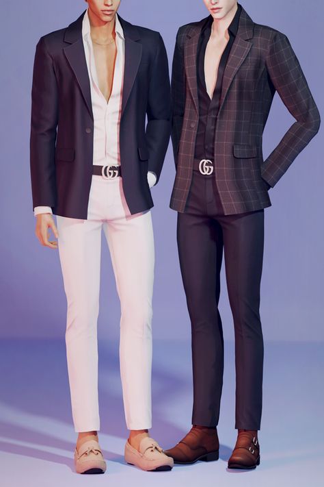 [KK] Unbuttoned shirt with jacket | KK's creation on Patreon Male Sims Maxis Match Cc, Sims 4 Body Suit, Cc Male Clothes, Sims 4 Cc Male, Unbuttoned Shirt, Ts4 Clothes, Sims 4 Men Clothing, Sims 4 Male Clothes, Clothes Cc