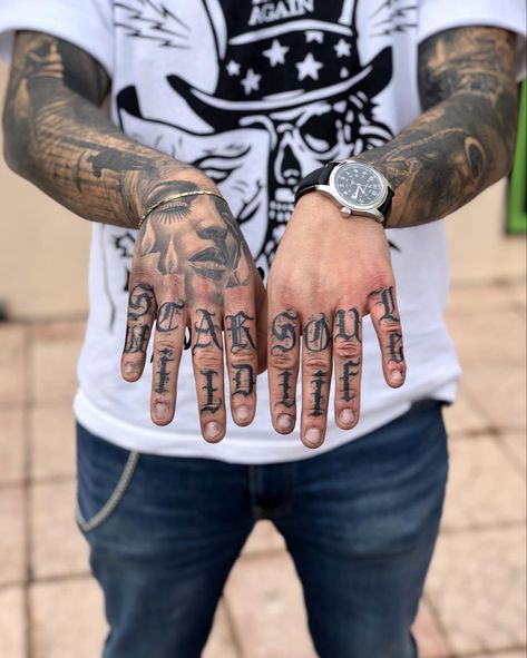 Finger Tattoos Numbers, Finger Tattoos Lettering, Knuckle Tattoo Lettering, Old English Finger Tattoo, Letter Knuckle Tattoos, Old English Knuckle Tattoo, Hold Fast Knuckle Tattoo, Finger Tattoos Words Knuckles, Finger Tattoo For Men