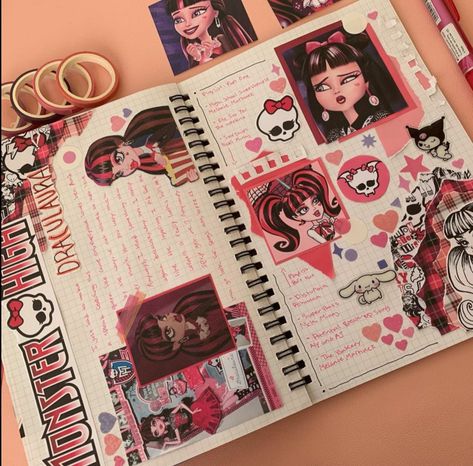 Arte Monster High, Bulletin Journal Ideas, Pretty Journals, Monster High Art, Scrapbook Book, Art Journal Therapy, Bullet Journal Design Ideas, Diary Ideas, Cute Notebooks