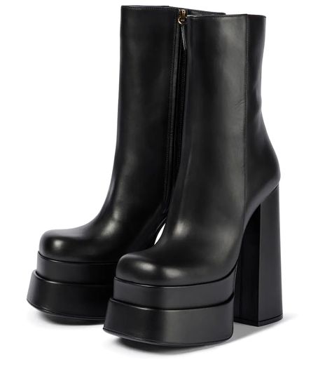 Versace Boots, Versace Gold, Versace Shoes, Platform Ankle Boots, Platform Boots, Soft Black, Black Ankle Boots, Platform Heels, Cute Shoes