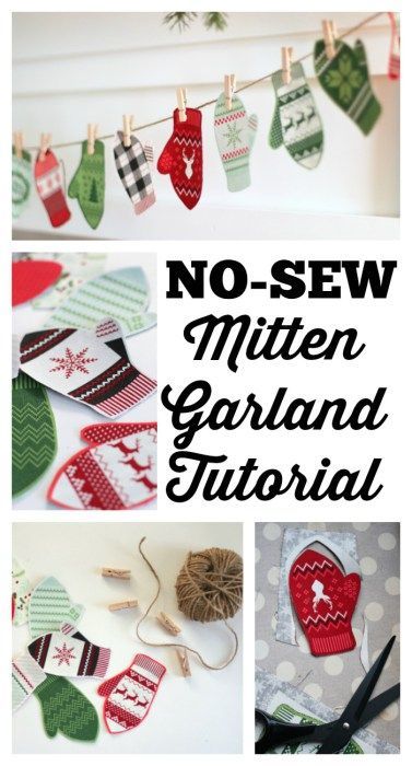 No Sew Christmas Crafts, Mitten Garland, Plaid Pillows, Sew Christmas, Buffalo Plaid Pillows, Garland Tutorial, Mitten Ornaments, Fabric Christmas Ornaments Diy, Folded Fabric Ornaments