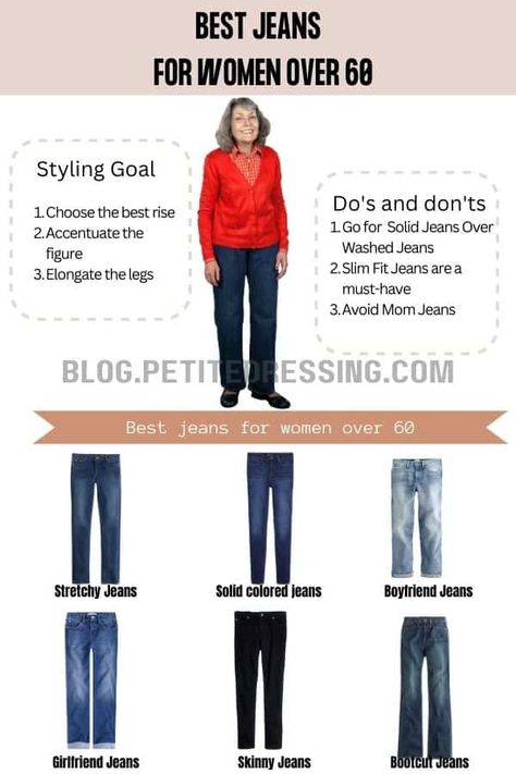 The Complete Jeans Guide for Women Over 60 Boyfriend Jeans For Women Over 60, Best Blue Jeans For Older Women, Jeans For Over 60 Women, Jeans Over 60 Older Women, Jeans For 60 Year Old Women, Jeans For Women Over 60 Casual Outfits, Jeans For Older Women, Girlfriend Jeans Outfit, Flair Jeans Outfit