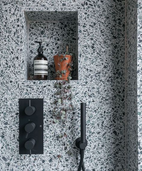 Terrazzo Tile Bathroom, Small Wet Room, Feminine Bathroom, Small Light Fixtures, Terrazzo Bathroom, Bathroom Model, Terrazzo Tile, Bathroom Red, Bathroom Trends