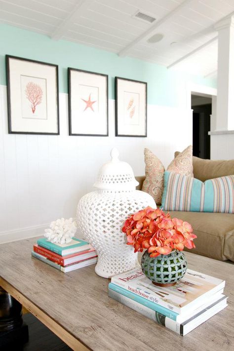 House of Turquoise: Nagwa Seif Interior Design | turquoise with coral-orange accents House Of Turquoise, Coffee Table Design, Beach House Decor, Home Fashion, Coastal Decor, Beach Decor, Cottage Style, Table Design, Room Inspiration