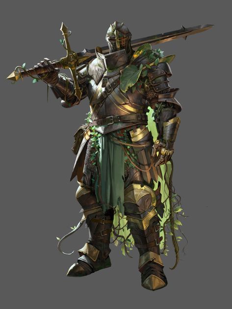 ArtStation - 不死骑士, SAIYA ART STUDIO Forest Knight Fantasy Art, Nature Paladin, Green Knight Art, Strixhaven Character, Paladin Character Art, Druid Paladin, Forest Knight, Swamp Druid, Dnd Paladin