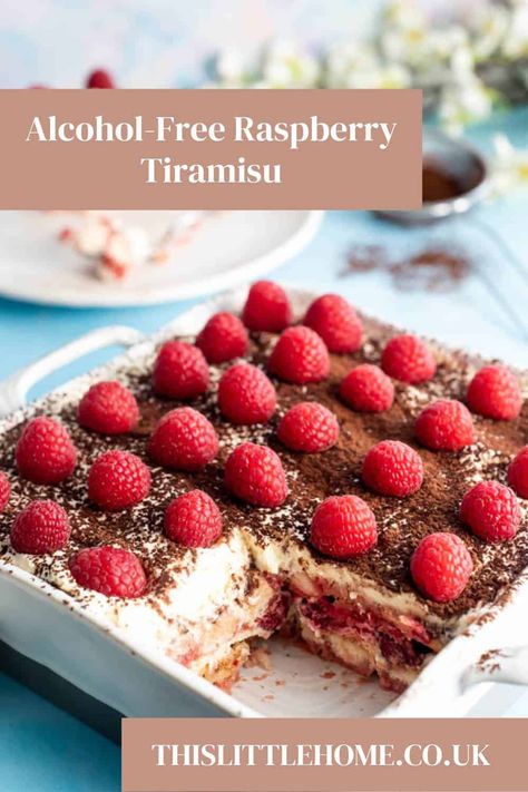 Indulge in this delicious Alcohol-Free Raspberry Tiramisu. This recipe replaces traditional coffee and raw eggs with a blend of vibrant raspberries and velvety smooth cream. Each layer has the perfect balance of sweetness and tanginess, with delicate ladyfingers soaked in a fruity raspberry coulis. Topped with a generous dusting of cocoa powder and garnished with fresh raspberries, this delightful twist on a classic Italian dessert promises an unforgettable experience. A delicious recipe that will satisfy dessert lovers of all ages and preferences. Coffee Tiramisu, Raspberry Tiramisu, Raw Eggs, Italian Cuisine Recipe, Raspberry Coulis, Coffee Ingredients, Coffee With Alcohol, No Coffee, Italian Dessert