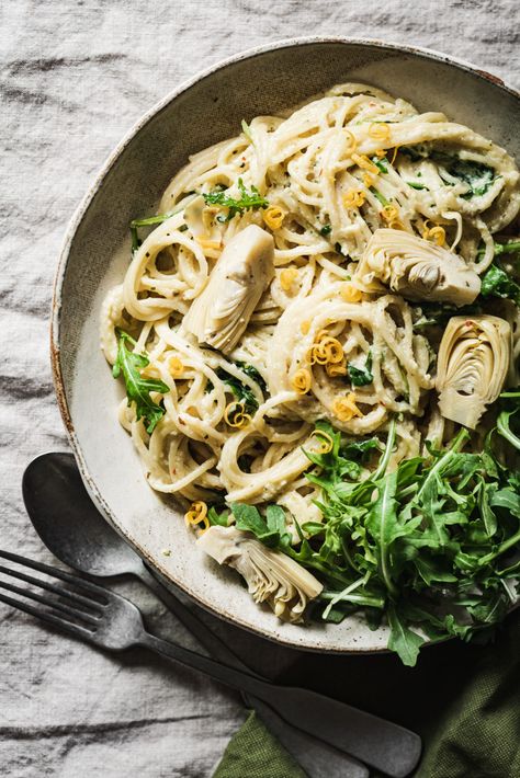 ARTICHOKE LEMON PESTO PASTA - ful-filled Lemon Pesto Pasta, Artichoke Pesto, Pasta Simple, Arugula Pasta, Grilled Artichoke, Lemon Pesto, Artichoke Pasta, Pesto Pasta Recipes, Pasta Noodle Recipe