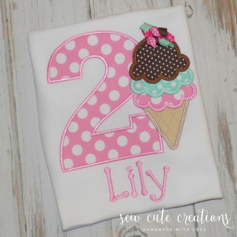 Cream Birthday Outfit, Second Birthday Pictures, Kids Ice Cream Party, Ice Cream Shirt, Ice Cream Birthday Party, Ice Cream Theme, Twin First Birthday, Dragon Birthday, Embroidery Shirt