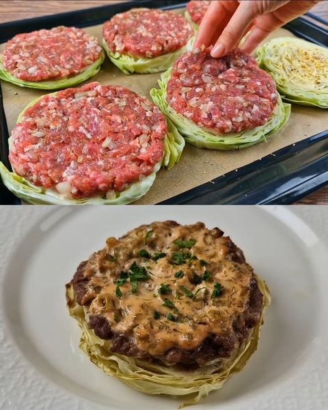 Hearty Baked Cabbage and Ground Beef with Parmesan Potatoes - Greenku Recipes Cabbage Beef Bake, Cabbage Steaks With Hamburger, Ground Beef Cabbage Recipes, Cabbage And Ground Beef, Sausage Dinners, Parmesan Potato Recipe, Crispy Parmesan Potatoes, Ground Beef And Cabbage, Baked Cabbage