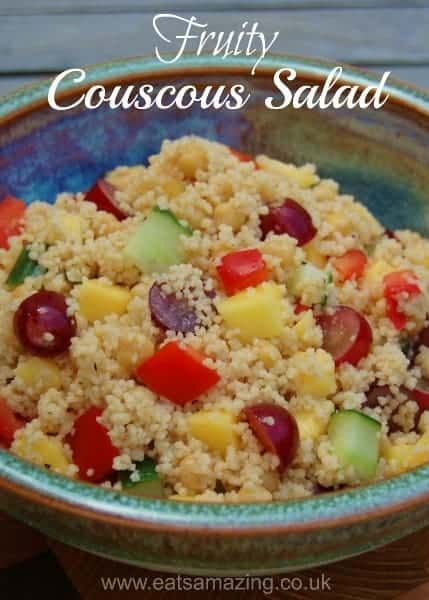 Easy Couscous salad recipe - healthy kids food - great lunch box food idea from Eats Amazing UK Fruity Couscous Recipe, Kid Friendly Vegetarian Recipes, Salad Board, Salads For Kids, Kids Lunch Box Meals, Couscous Salad Recipes, Easy Vegetable Side Dishes, Baby Recipes, Healthy Lunches For Kids