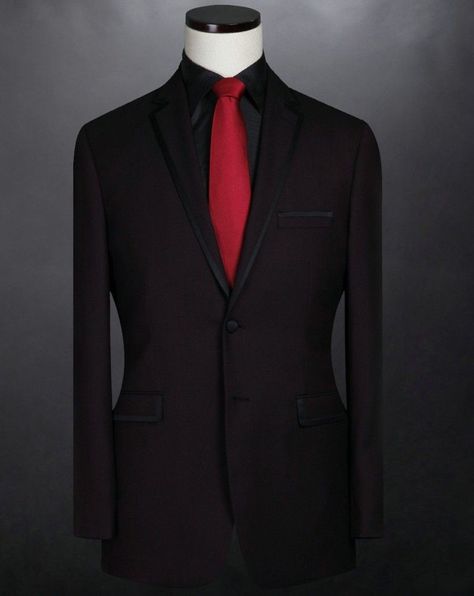 Red Vest Suit, Black Suit Red Tie, Suit Red Tie, Full Black Suit, All Black Tux, Black Suit White Shirt, Suit With Red Tie, Dark Red Suit, Red Tie Men