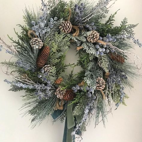 GMK Creations | BY GERALDINE | on Instagram: “I just might have to change the colour of my door 😊..to blue or maybe sage green 🤔.. delighted with my new addition”Rustic Christmas “ .…” Sage Green Christmas Wreath, Sage Christmas, Wreath Workshop, Wreath Inspiration, Christmas Decs, Winter Wreaths, 2024 Christmas, Silver Christmas, Wreath Ideas