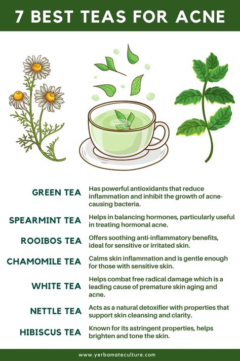 Tea For Health Benefits, Clear Skin Tea, Best Tea For Skin, Spearmint Tea For Acne, Teas For Acne, Green Tea For Acne, Tea Spells, Green Tea Skin Benefits, Spearmint Tea Benefits