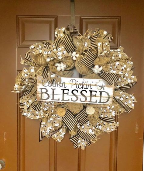 Blessed burlap wreatb for front door blessed decor  blessed image 1 Blessed Decor, Yarn Wreaths, Yarn Wreath, Burlap Wreath, Hanukkah Wreath, Hanukkah, Burlap, Front Door, Yarn