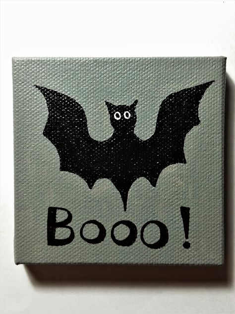 3 X 3 Mini Bat Painting by TiffsDoodleUtopia on Etsy Cute Things To Paint Halloween, Halloween Mini Painting, Small Halloween Paintings, Bat Painting Easy, Black Canvas Art Easy, Simple Art Painting Ideas Canvases, Easy Painting Ideas On Canvas For Beginners Simple, What To Paint Easy, Halloween Painting Ideas On Canvas Easy