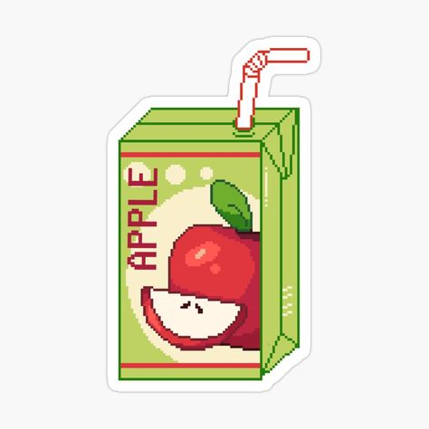 Apple Juice Drawing, 3k Activities, Pixel Art Sticker, Apple Sticker, Apple Drinks, Apple Stickers, Juice Boxes, Stitch Ideas, Buy Apple