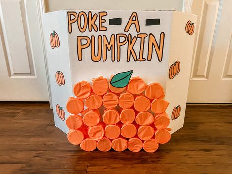 Let students poke the cup and find the treat inside Prize Board Ideas, Punch Hole Game, Punch A Pumpkin Game, Pumpkin Relay Race, Poke A Pumpkin Game, Pumpkin Punch Game, Poke A Pumpkin, Pumpkin Carving Games, Fall Festival Activities