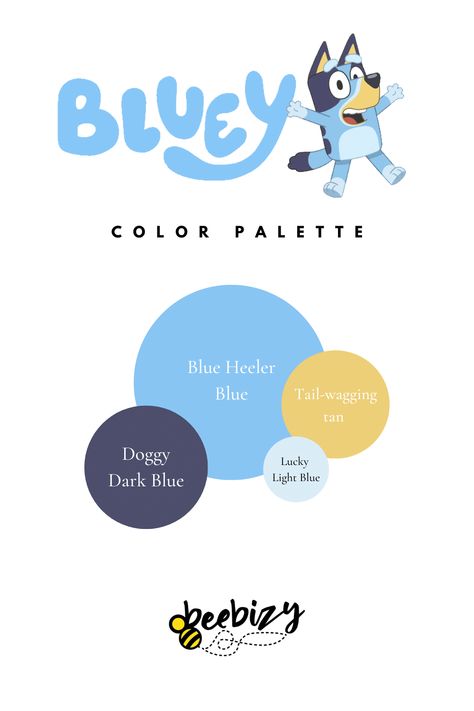 Bluey inspired color palette Bluey 4th Birthday Party, Bluey Happy Birthday, Bluey 2nd Birthday Party, Nail Logos Ideas, Bluey 2nd Birthday, Nail Logos, Bluey Pictures, Printable Bluey, Blue Colour Wallpaper