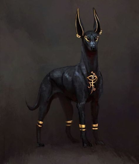 Egyptian Mythical Creatures, Anubis Dog Art, Egyptian Dog Art, Egyptian Anubis Art, Anubis Art Illustration, Female Anubis, Anubis Aesthetic, Egyptian Dragon, Anubis Jackal