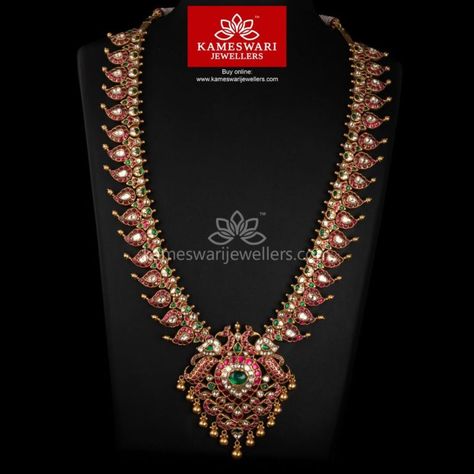 Mango Mala Jewellery, Ruby Necklace Designs, Mango Mala, Kameswari Jewellers, Jewel Design, Long Haram, Mala Jewelry, Buy Gold Jewelry, Traditional Ornaments