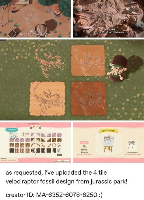 Fossil Ideas, Ideas Animal Crossing, Dinosaur Park, Jurrasic Park, Animal Crossing Guide, Garden Animals, New Animal Crossing, Parking Design, Dinosaur Design